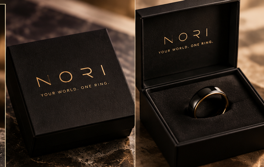 NORI premium black presentation box with NFC payment ring